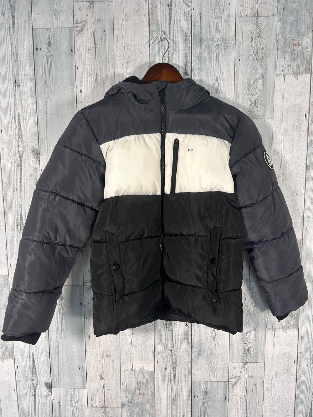 Reebok Youth L 10/12 Colorblock Puffer Jacket Hooded Fleece Lined Winter Coat